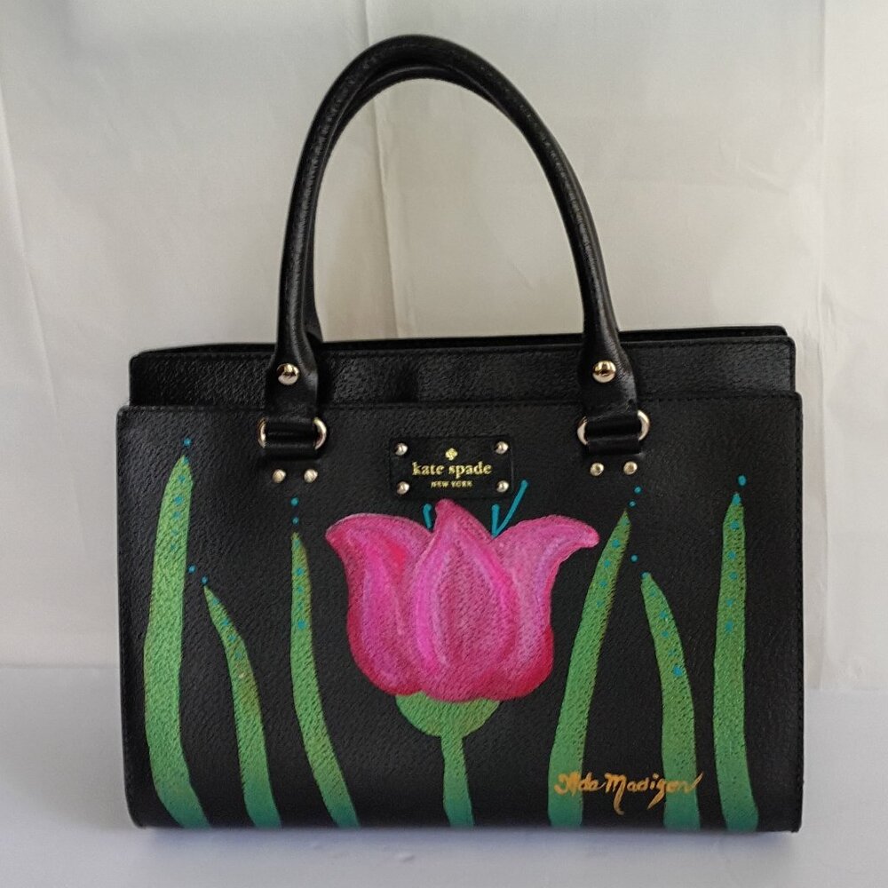 Kate Spade Custom Hand Painted Pebbled Leather Handbag Purse